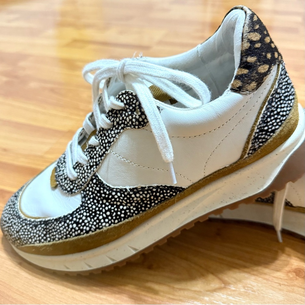 Madewell Leather Suede White Brown & Spotted Sneakers Gorgeous & Sanitized - Picture 2 of 10